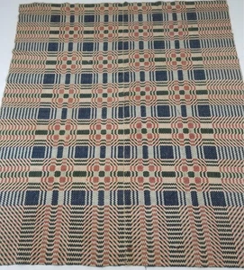 Antique American Hand Loomed Reversible Overshot Coverlet 200x170cm - Picture 1 of 12