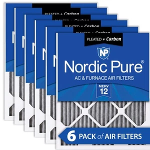 14x20x1 (13_1/2x19_1/2) Furnace Air Filters MERV 12 Pleated Plus Carbon 6 Pack - Picture 1 of 7
