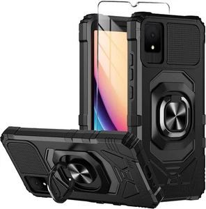 Für TCL K11 Handyhülle mit Hartglas Displayschutzfolie, Militär Schwarz - Bild 1 von 7