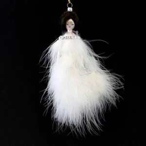 De Carlini Olivia In White Feather Dress Ornament Italian Diva Lady Do7662 - Picture 1 of 4