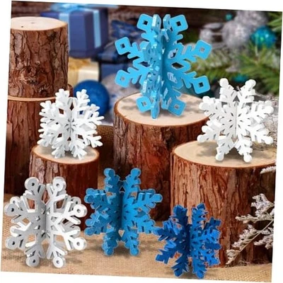  Juego de 6 decoraciones de mesa de Navidad de copo de nieve - 12 piezas 6 juegos blanco plata azul Foto 1 de 4