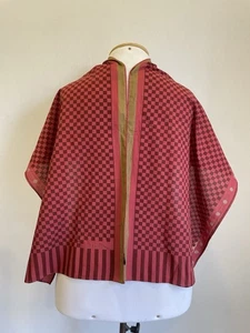 H5#Gianni Versace Cotton Scarf Checkerboard Red Burgundy Stripes Vintage Square - Picture 1 of 4