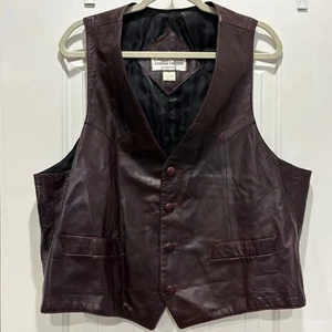 Vintage Continental Leather Black Leather Vest Western Motorcycle USA Men's 48 - Picture 1 of 9