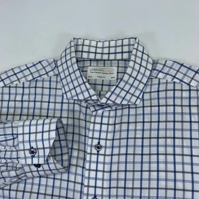 Lorenzo Uomo Mens Dress Shirt 16 1/2 32/33 Trim Fit Plaid Checkered Longsleeve - Image 1 of 4