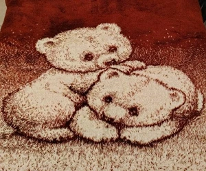 San Marcos Baby Blanket Bears Maroon Cream 45" x 41" Reversible Vintage - Picture 1 of 6