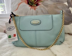 Brics ~ Hermoso Bolso sin asas de cuero granulado azul huevo de pato con cadena Verona Nuevo con etiquetas - Imagen 1 de 14
