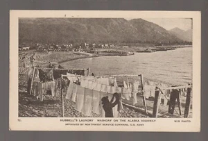 Alaska c1942 ALCAN HIGHWAY Construction HUBBELL'S LAUNDRY Washday US ARMY B1 - Picture 1 of 2