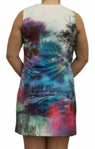 Damen Kleid mehrfarbige Tunika ärmellos Glitzer Steine knielang Natur Motiv M-XL - Picture 1 of 2
