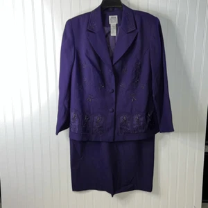R&M Richards Beaded Embroidered Long Skirt Suit NWOT Purple Floral Classic Lined - Picture 1 of 10