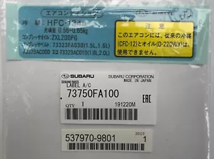 Subaru Impreza A/C Air Conditioning Decal blue yellow 73750FA100 537970-9801 22B - Picture 1 of 5