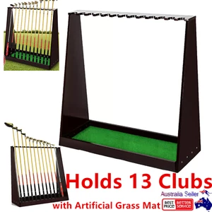 Wooden Golf Putter Stander Holds 13 Clubs Rack Artificial Grass Mat Golf Display - Picture 1 of 9
