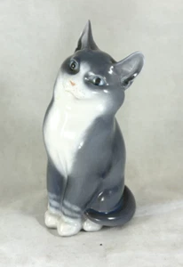 Royal Copenhagen 5¼" Cat # 1803 - Grey and White Seated Cat - Picture 1 of 8