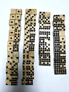 EBONY AND BONE IVORY DOMINOES 49 CIRCA 1860S ANTIQUE - Imagen 1 de 4