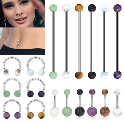 14G Stone Ball Belly Button Rings Nose Ring Industrial Barbell Mix Piercing- ONE - Image 1 of 4