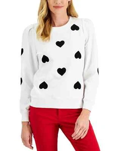 /LX090/ Charter Club Puffed-Shoulder Printed Sweatshirt Top White Sz M $59.50 - Picture 1 of 3