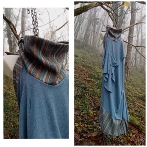Brand NEW HANDMADE bespoke Winter knitwear Dress One size Lagenlook Halterneck - Picture 1 of 9