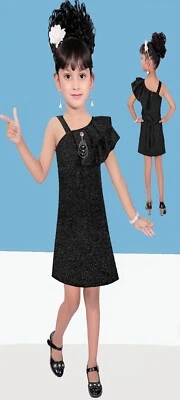 Niñas Negro Corte Hombro Fiesta Elegante Vestido Brillo Prendas de abrigo Cumpleaños Foto 1 de 2