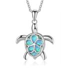New Cute Sea Animal Turtle Pendant Necklace Silver Faux Fire Opal Love  Chain
