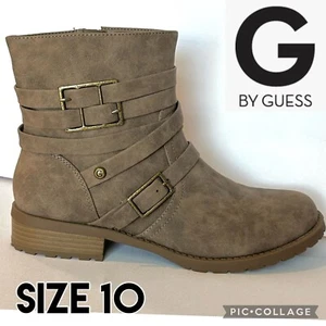 Botas al tobillo G by Guess para mujer bronceadas veganas cuero hebilla acento cremallera lateral talla 10 - Imagen 1 de 13