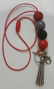 Handmade Scarlet Gray Black Bling Bubblegum Beaded Necklace Keyring ๐ - Picture 1 of 2