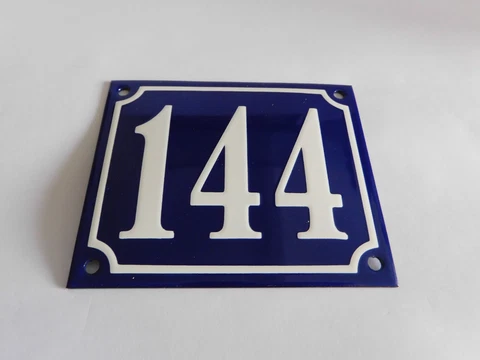 Vintage / Antique French Handmade 4.75 x 4" Enamel Plaques House Number Sign 144 Cover