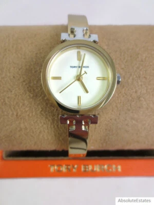 NUEVO Tory Burch Kira Dos Tonos Oro Plata Brazalete Pulsera Logo Reloj TBW1401 NUEVO EN CAJA Foto 1 de 4