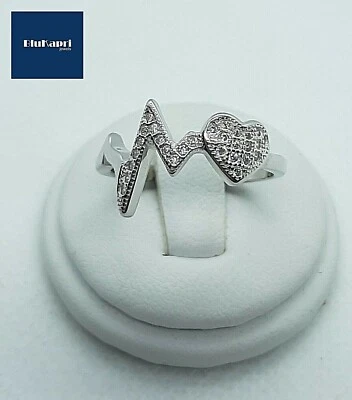 Anello Donna Argento Frequenza cuore con Pave' di zirconi bianchi TOP  - Immagine 1 di 4