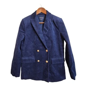 Piombo Corduroy Blazer Womens Size 6 Navy Blue Gold Button Double Breasted - Picture 1 of 17