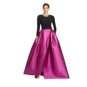 Sachin + Babi Talla 6 Mezcla de Seda Desdémona Vestido de Baile de Noche Negro Magenta NUEVO - Imagen 1 de 8