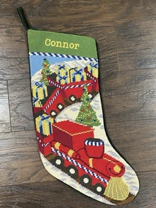 Lands End Train Gifts Wool Needlepoint Christmas Stocking CONNOR - Picture 1 of 6