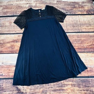 Ann Taylor Loft Lace Dress Small Navy Blue Short Sleeve Keyhole Flowy A-Line - Picture 1 of 7
