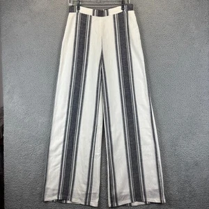 Linen Pant Medium Beachy Coastal Wide Leg Nautical Striped Lined Lavender Brown - Picture 1 of 11