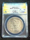 1889 CC MORGAN DOLLAR ANACS F 15 DETAILS BENT CLEANED 626