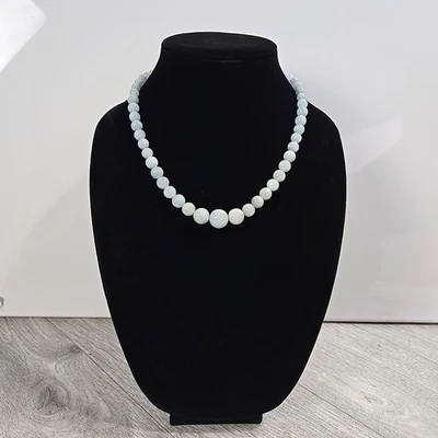 Aquamarine Beaded Graduated Necklace Magnetic Clasp 19 Inches Chunky Light Blue - Image 1 of 4