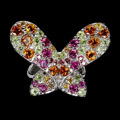 925 Sterling Silver Ring Round Citrine Sapphire Natural Gemstone Jewelry Size 7. - Image 1 of 4