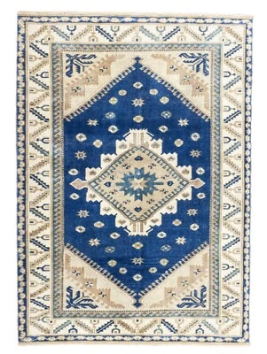 Alfombra moderna tradicional turca Oushak hecha a mano 100 % lana azul 4,10 x 6,7 pies Foto 1 de 4
