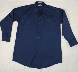 Geoffrey Beene Mens18 36/37 Dress Shirt Blue Indigo Button Up Long Sleeve Sateen - Picture 1 of 12