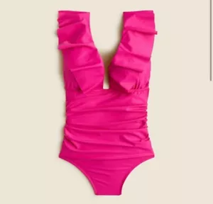 J. Costume da bagno Crew Ruched Ruffle pezzo unico donna 2 rosa radiante fucsia scollo a V - Foto 1 di 4