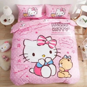 100% Cotton Hello Kitty Stripy Bow Single Bed Quilt Cover Set - Picture 1 of 1
