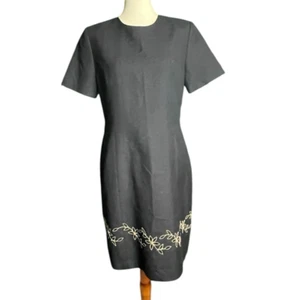 Vestido Vaina Kasper Negro Talla 12P Detalle Bordado Manga Corta Oficina Informal - Imagen 1 de 6