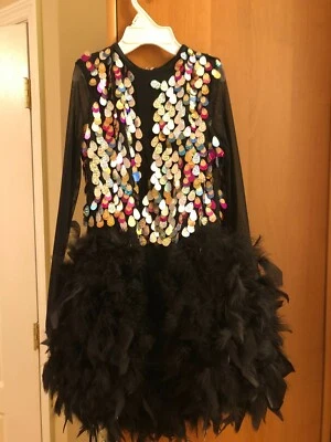 Vestido Disfraz Baile Con Frente Abierto Plumas Reales Parte Inferior (5-6 AÑOS) con Pin  Foto 1 de 4