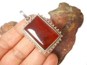 CIONDOLO Pietra Preziosa Argento Sterling 925 Rosso ONICE - Contrassegnato - Foto 1 di 5