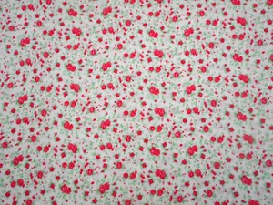 30s Reproduction Fabric By Yard Red Floral Roses Green Leaf White Calico Cotton - Picture 1 of 2