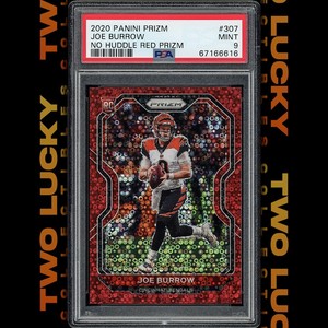 2020 PANINI PRIZM 307 JOE BURROW NO HUDDLE RED PRIZM /50 PSA 9 MINT