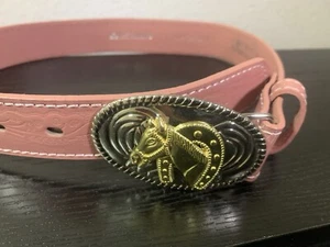 Nocona Girls Youth Size 20 Pink Leather Belt And Buckle - Picture 1 of 7