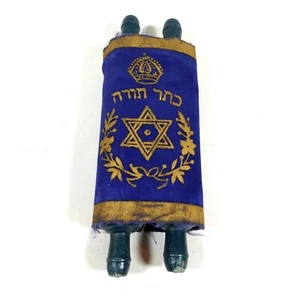 Rotolo Vintage Miniatura Judaica Torah Bibbia Ebraica Ebraismo Oro Blu - Foto 1 di 6