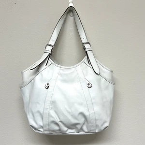 Vintage Nine & Co Kunstleder weiß Hobo Bag Schultertasche Handtasche gefüttert Y2K Büro - Bild 1 von 13