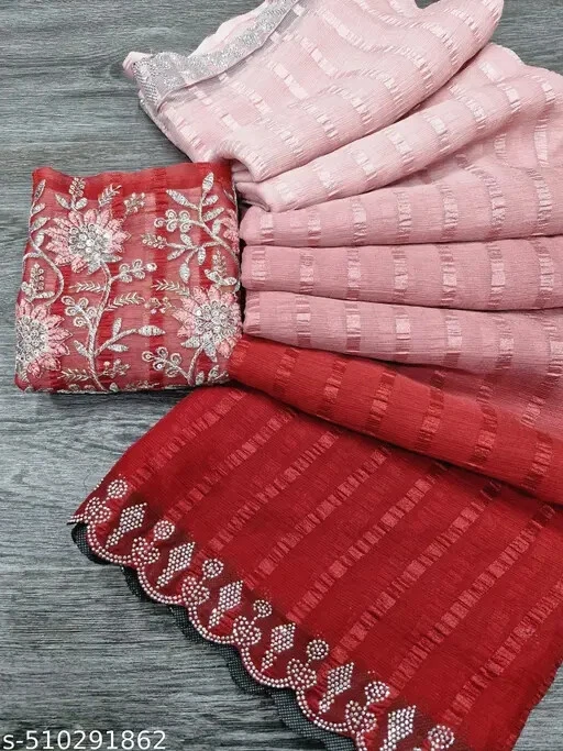 Sari de Georgette Pure adornado con lentejuelas para mujer con pieza de blusa Foto 1 de 1