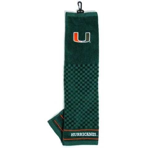 Team Golf NCAA Miami Hurricanes Embroidered Towel, Checkered Scrubber Design Cover