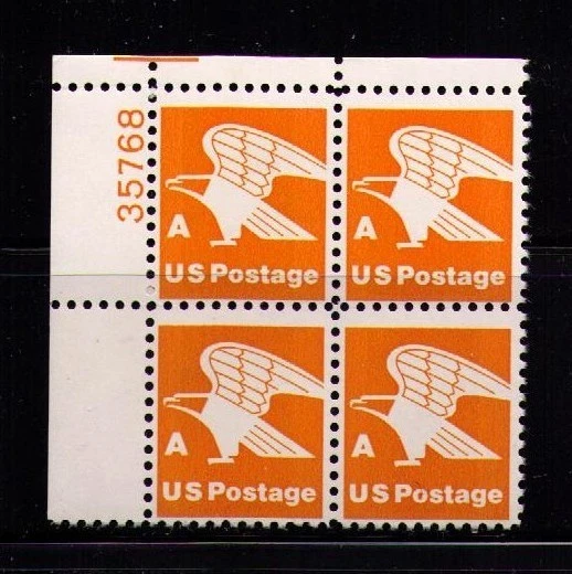 US USA Sc# 1735 MNH FVF PLATE# BLOCK Orange A Eagle Perf 11 - Image 1 of 1